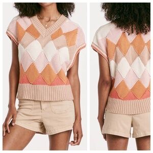 Another Love | NWT Ashby Sweater Vest in in Sunburst Argyle | Orange/Tan | S